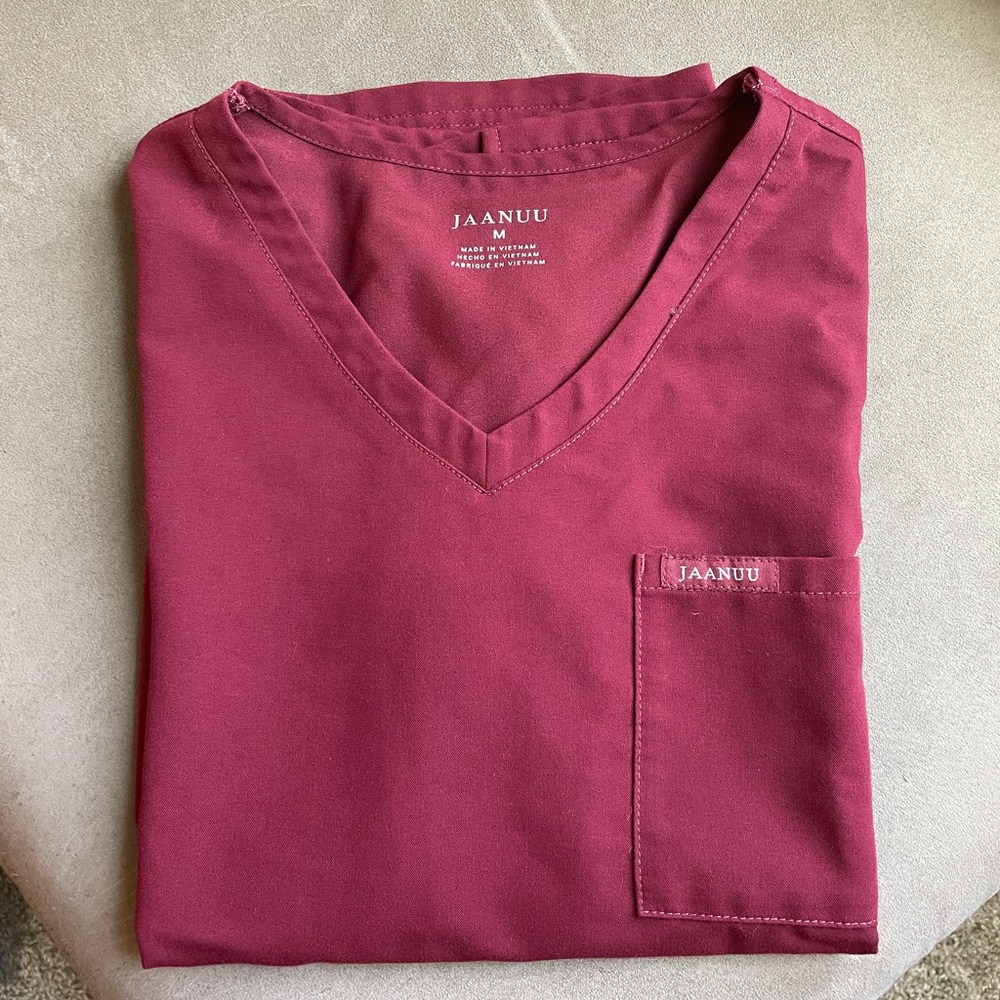 Jaanuu Women’s V-Neck Scrub Top in Wine